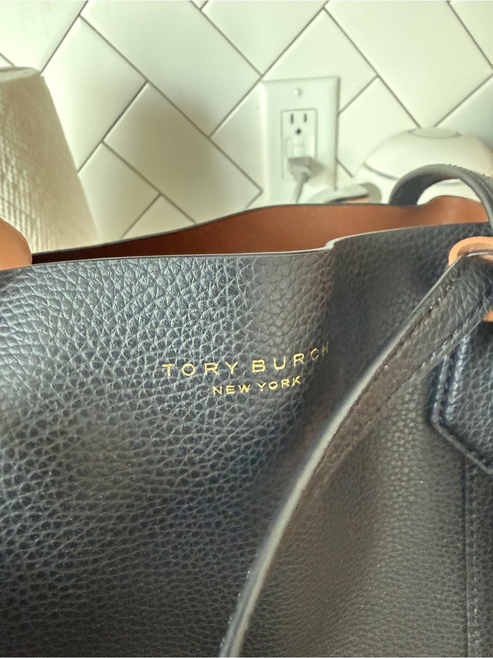 Tory Burch Black Tote with Tan Charm - Picture 2 of 8